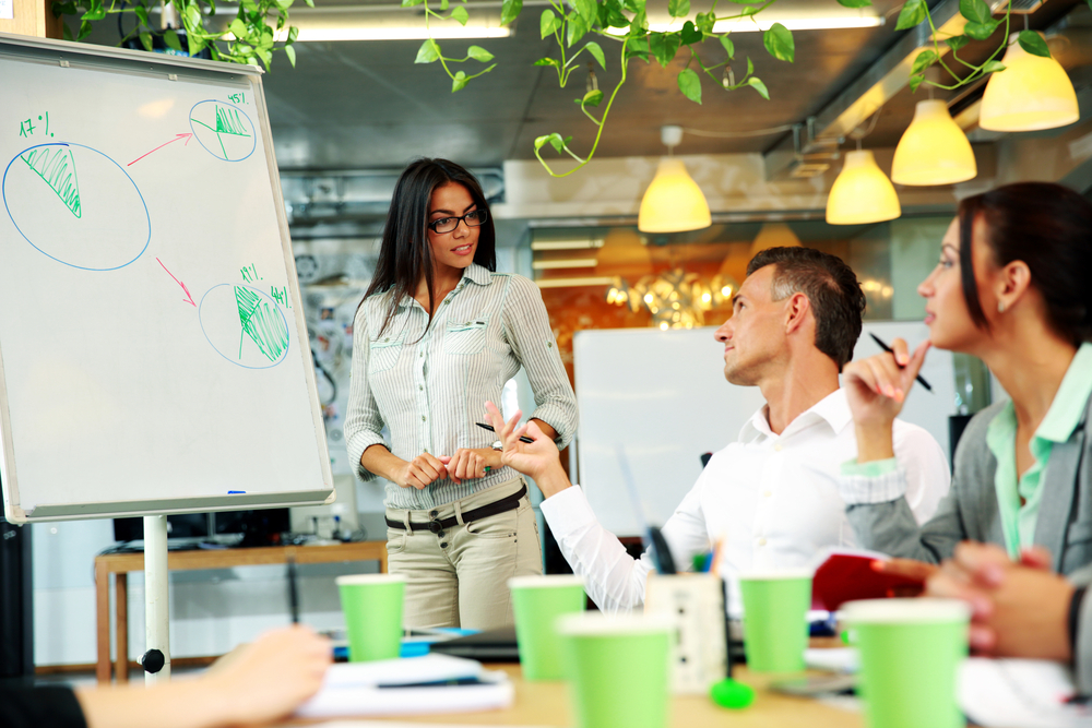 Marketing team discussing a presentation